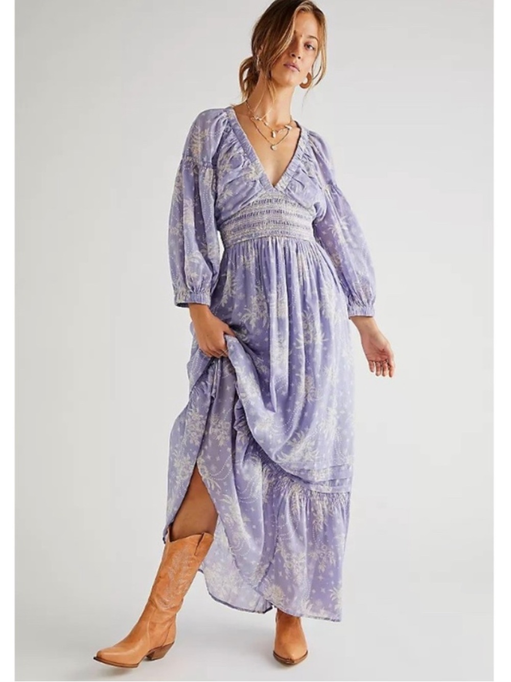 Free People Golden Hour Maxi Dress Blue Violet Combo Medium Boho Flowy
